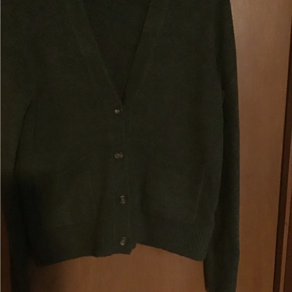 J. Crew Dark Green V-Neck Button Cardigan Sweater - M